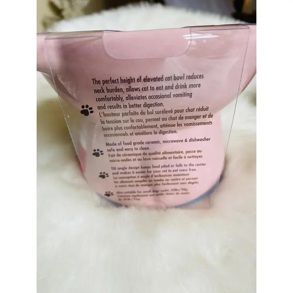 Nice Paws Pink Ceramic Tilted Elevated Cat Bowl 5 in / 13 cm